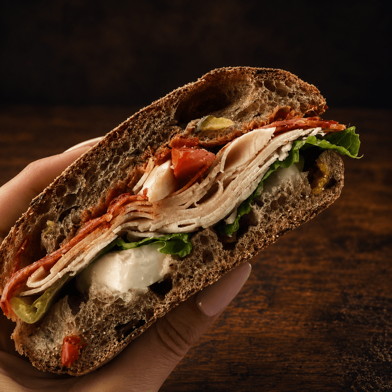 Italian panini cut open to show fillings