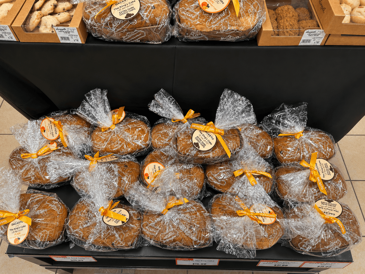 Assortment of Dacasto packaged cakes and sweets for catering