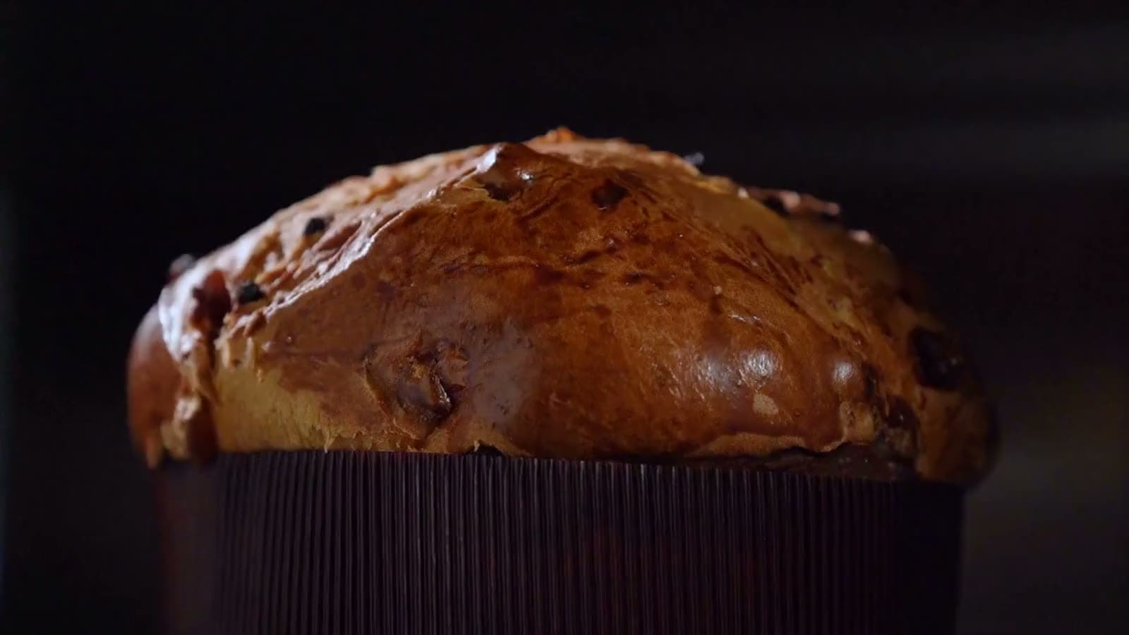 A freshly baked Dacasto panettone turning slowly